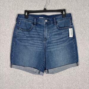 Old Navy Jean Shorts 4 Cuffed Bermuda Faded Stretch Mid Rise Casual 7 Inseam NEW